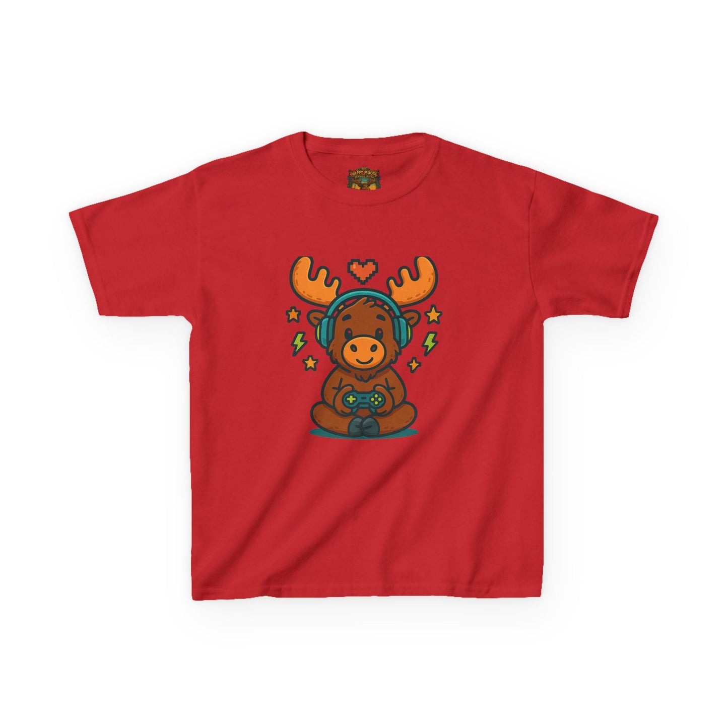 Kids Moose Gamer T‑Shirt — Cute Headset Moose with Controller