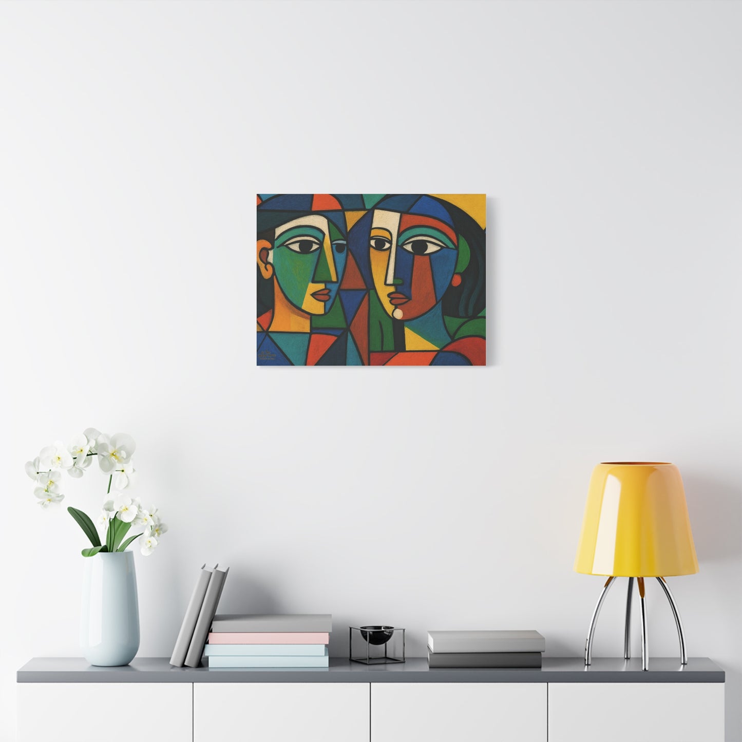 Abstract Cubist Faces Matte Canvas Wall Art — Colorful Modern Portrait Print