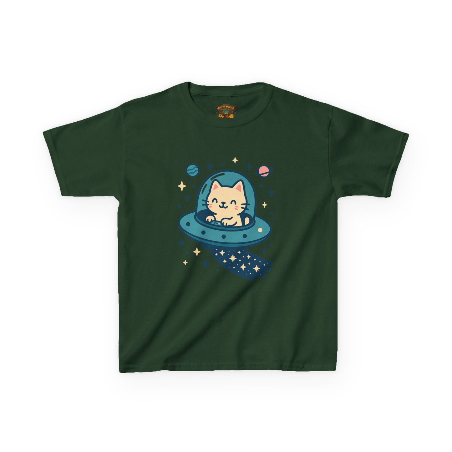 Kids Tee — Cute Cat in UFO Space Shirt