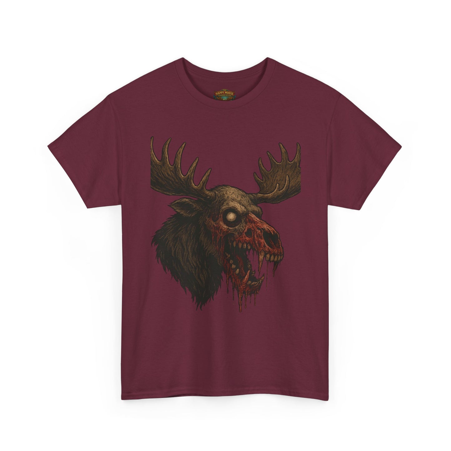 Horror Moose Skull Tee — Creepy Dripping Monster Head Graphic T-Shirt