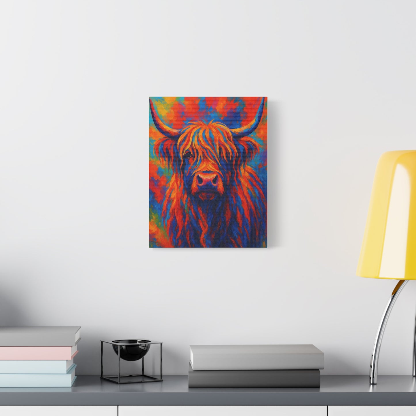 Colorful Highland Cow Canvas Print – Vibrant Pop Art Cattle Wall Decor