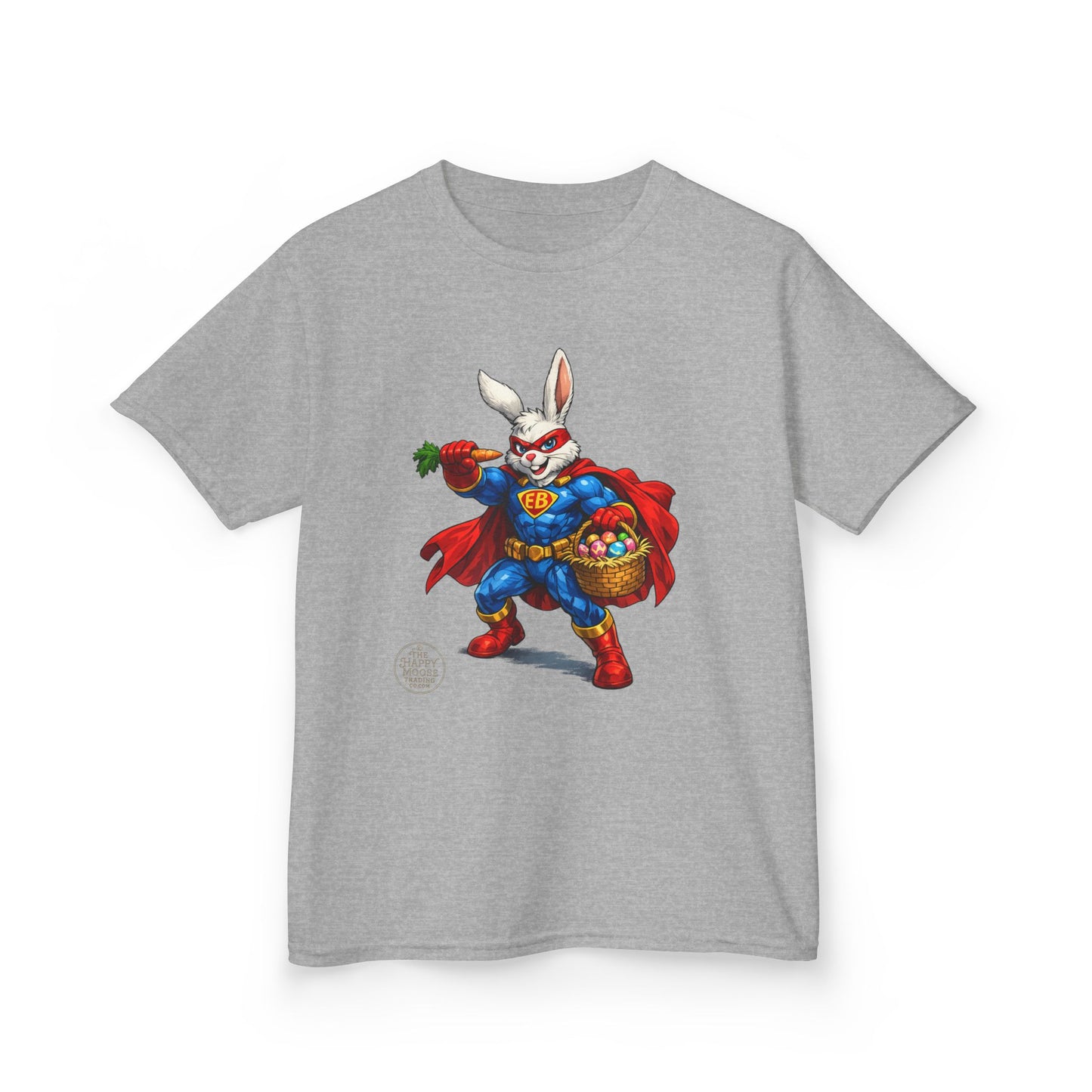 Kids Superhero Bunny T‑Shirt — Easter Basket & Carrot Costume