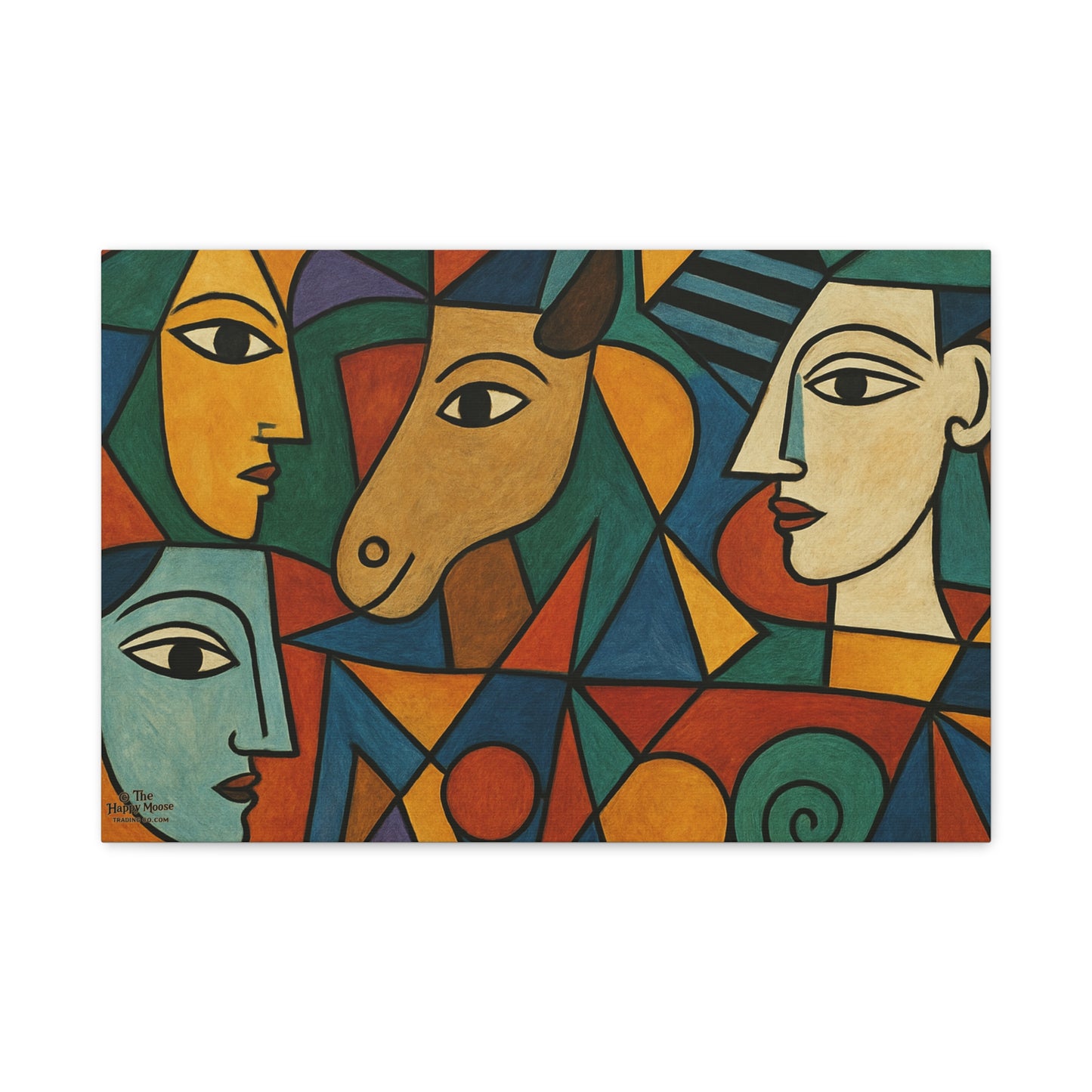 Abstract Cubist Faces Canvas Print — Colorful Stretched Wall Art