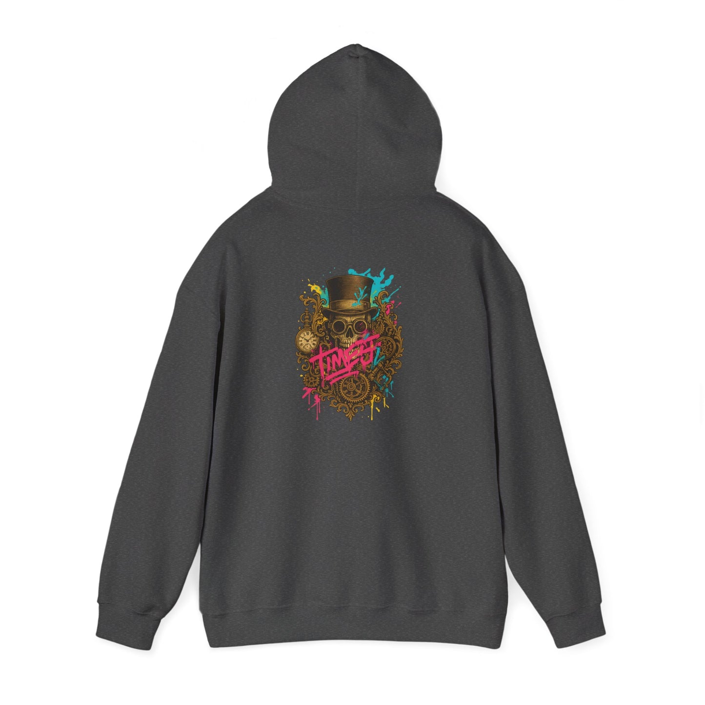 Steampunk Heart Graphic Hoodie — Vintage Gears & Neon Script Back Print
