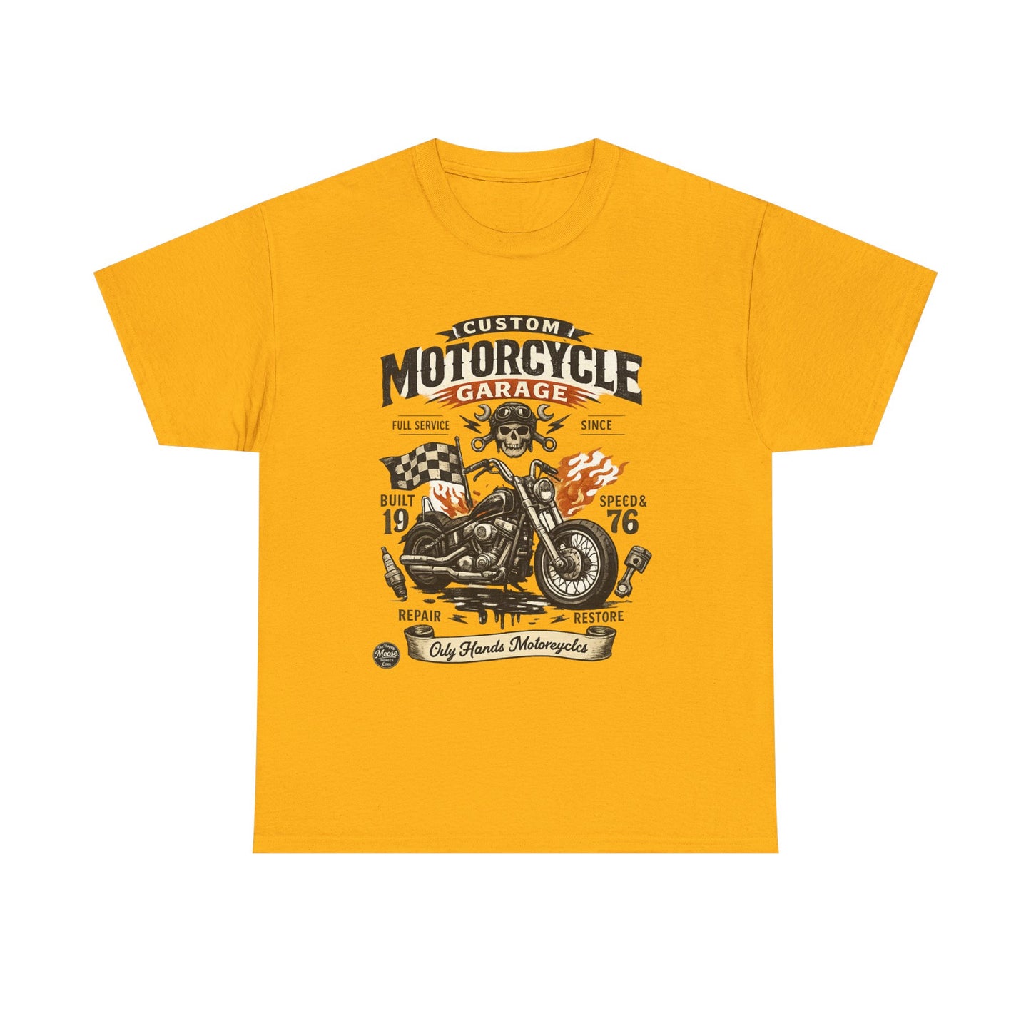 Oily Hands Motorcycle Garage Tee — Vintage Biker Skull & Chopper T-Shirt #021 E