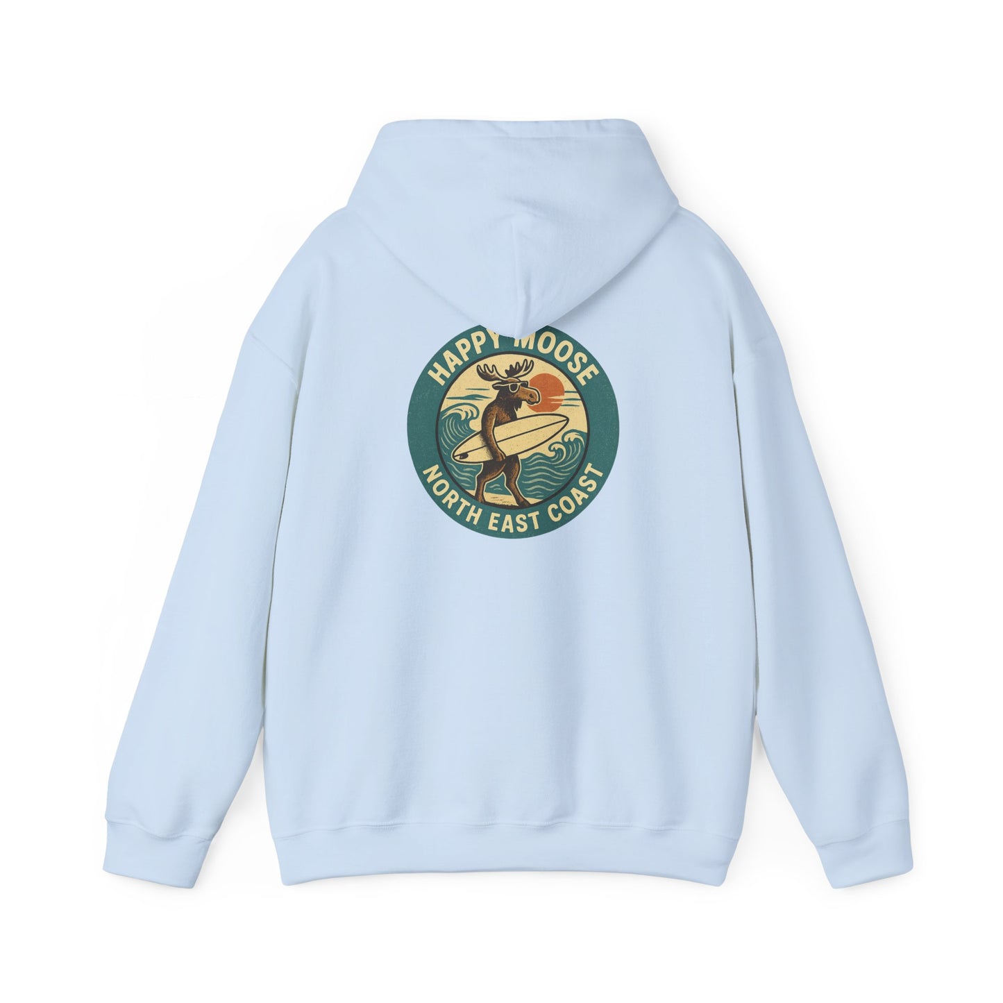 Moose Surf Hoodie – "Happy Moose North East Coast" Retro Surf Graphic