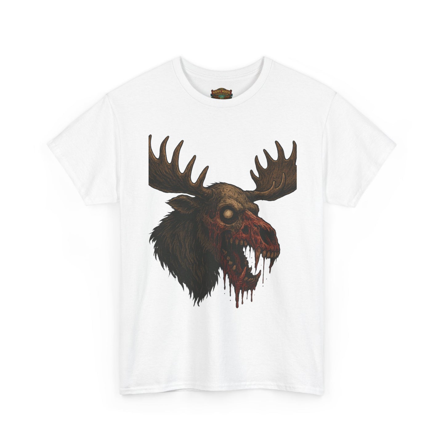 Horror Moose Skull Tee — Creepy Dripping Monster Head Graphic T-Shirt