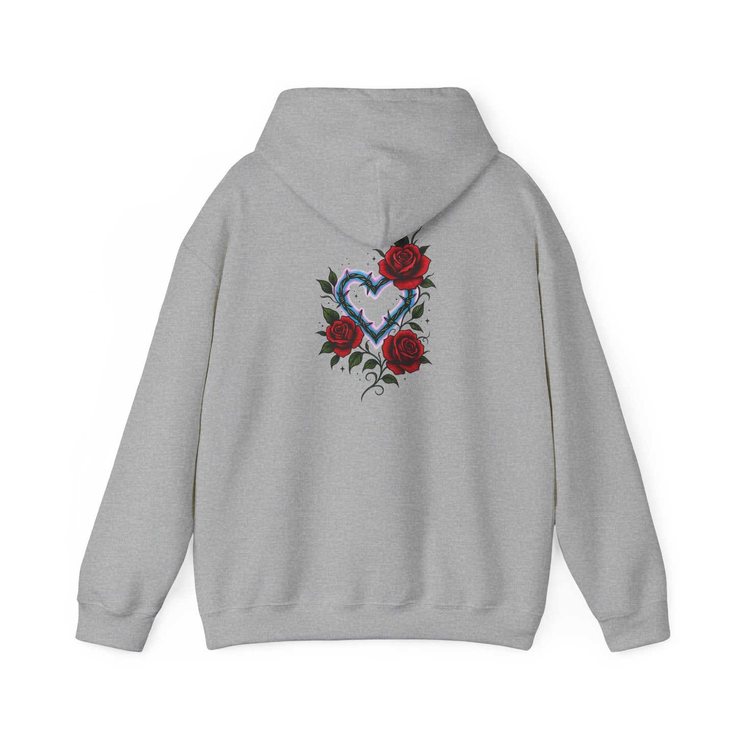 Hoodie — Smoky Heart with Red Roses Back Graphic