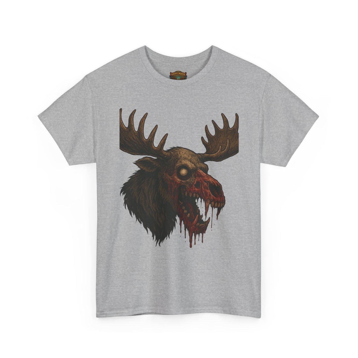 Horror Moose Skull Tee — Creepy Dripping Monster Head Graphic T-Shirt