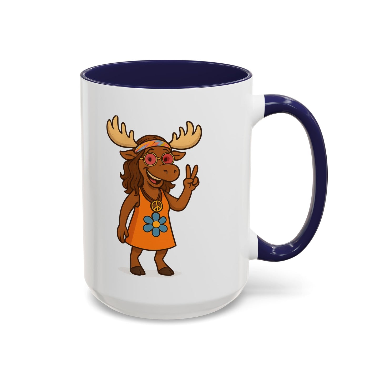 Hippie Moose Coffee Mug — Peace Sign Retro Moose Accent Mug (11/15oz)
