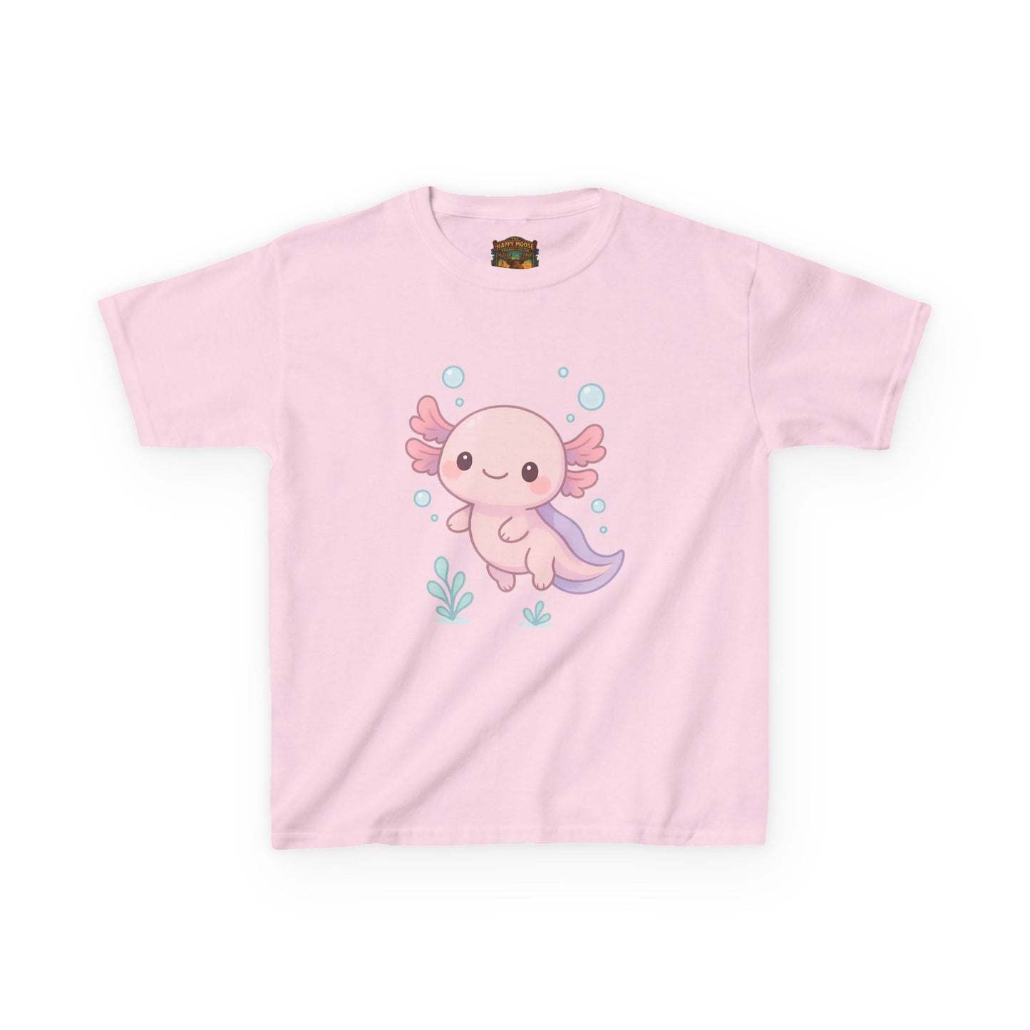 Kids Axolotl T‑Shirt — Cute Pink Axolotl Cartoon Tee for Kids
