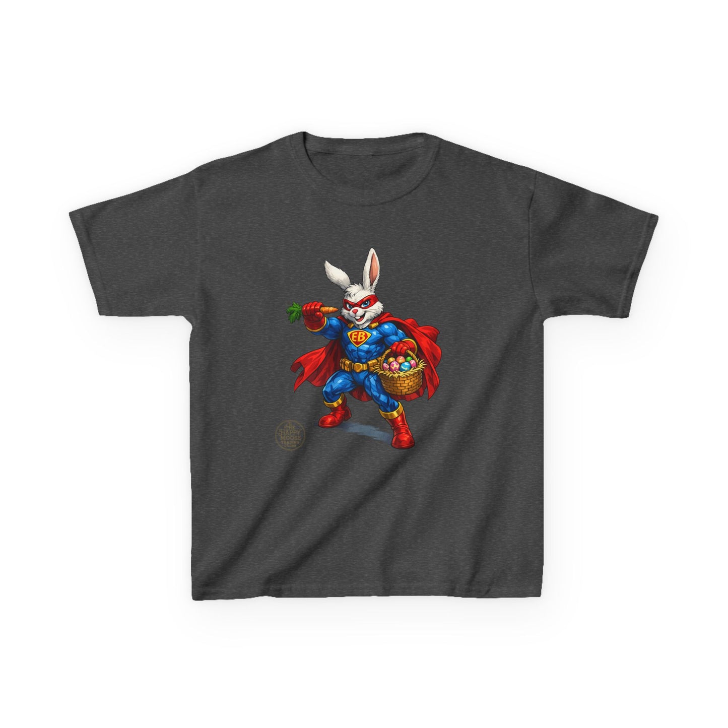 Kids Superhero Bunny T‑Shirt — Easter Basket & Carrot Costume