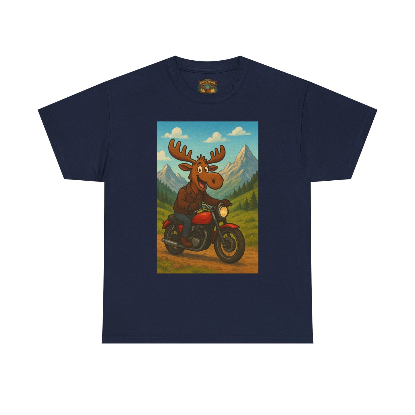 Happy Moose Motorcycle T-Shirt | Vintage Biker Moose Illustration