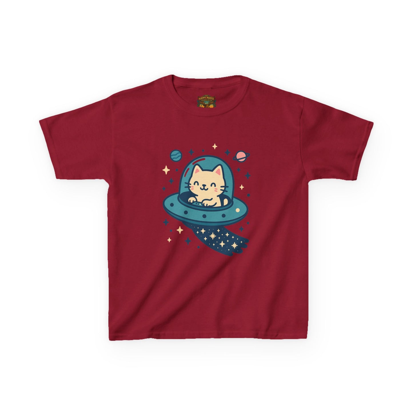 Kids Tee — Cute Cat in UFO Spacecraft Graphic