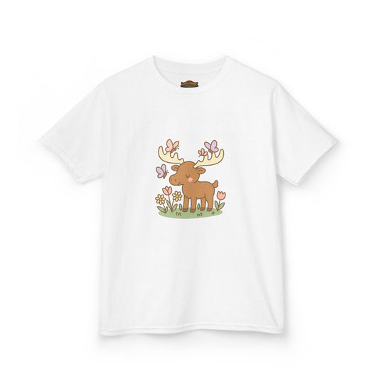 Kids T-Shirt — Cute Woodland Moose with Butterflies Kids Tee