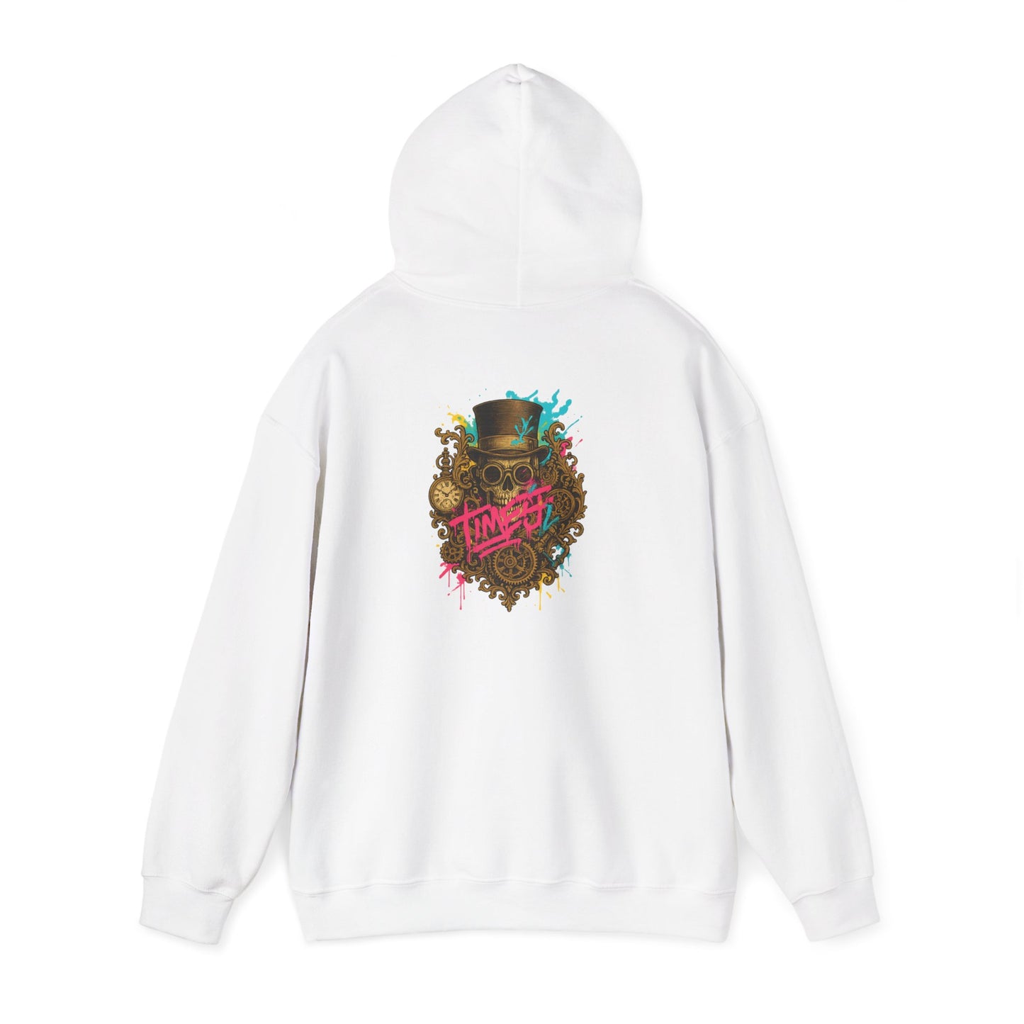 Steampunk Heart Graphic Hoodie — Vintage Gears & Neon Script Back Print