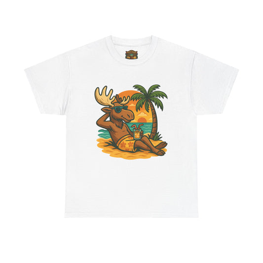 Moose Beach Vacation T-Shirt — Relaxing Tropical Moose Graphic Tee