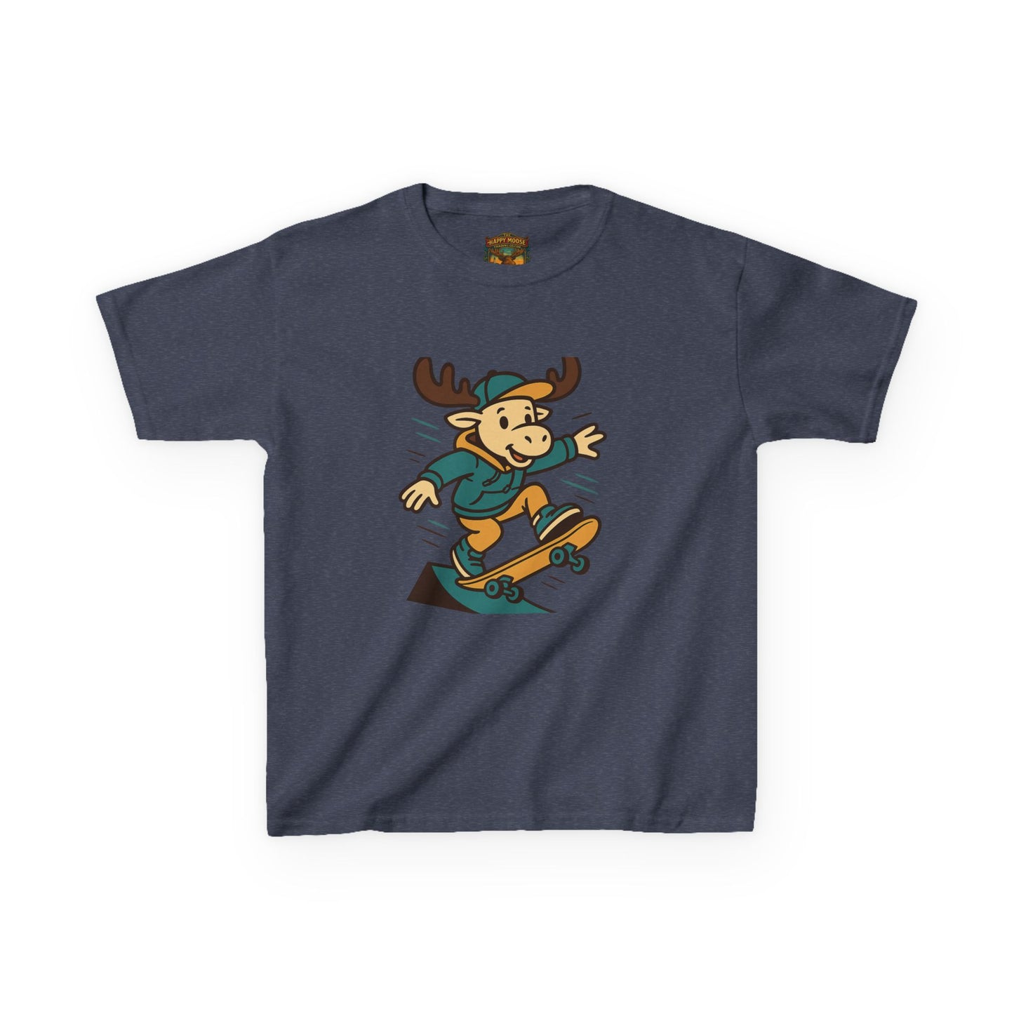 Kids Skateboarding Moose T‑Shirt — Cute Cartoon Skateboard Tee for Boys & Girls