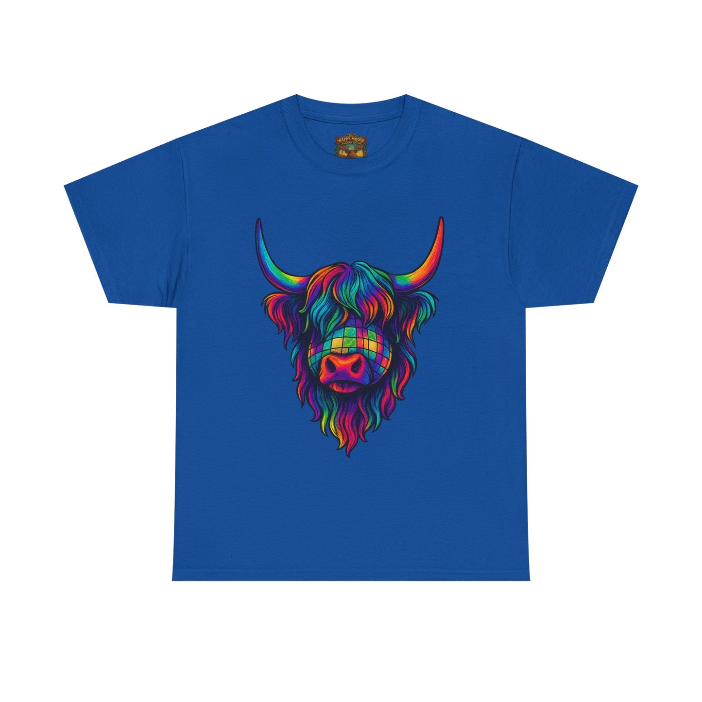 Highland Cow Graphic Tee — Colorful Psychedelic Scottish Highland Cattle T-Shirt