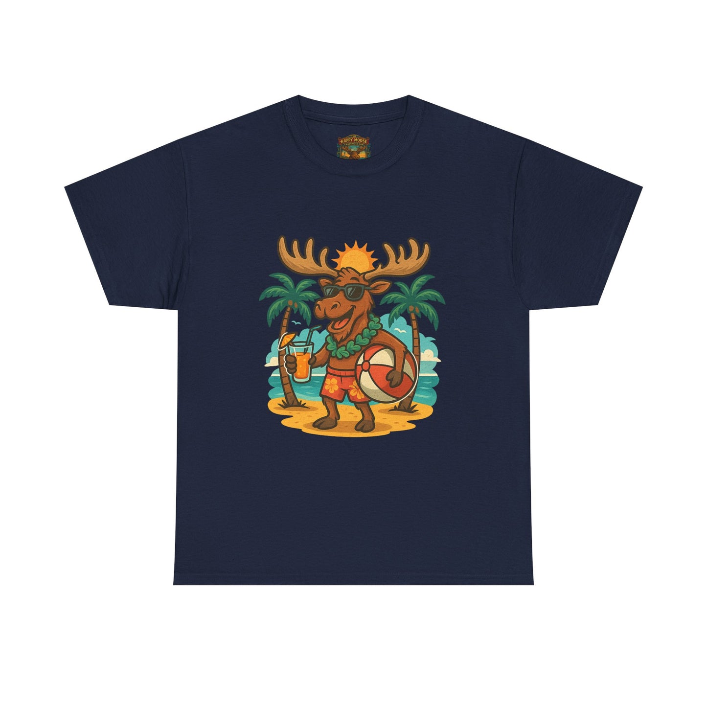 Moose on Vacation T-Shirt — Tropical Retro Moose with Sunglasses & Drink