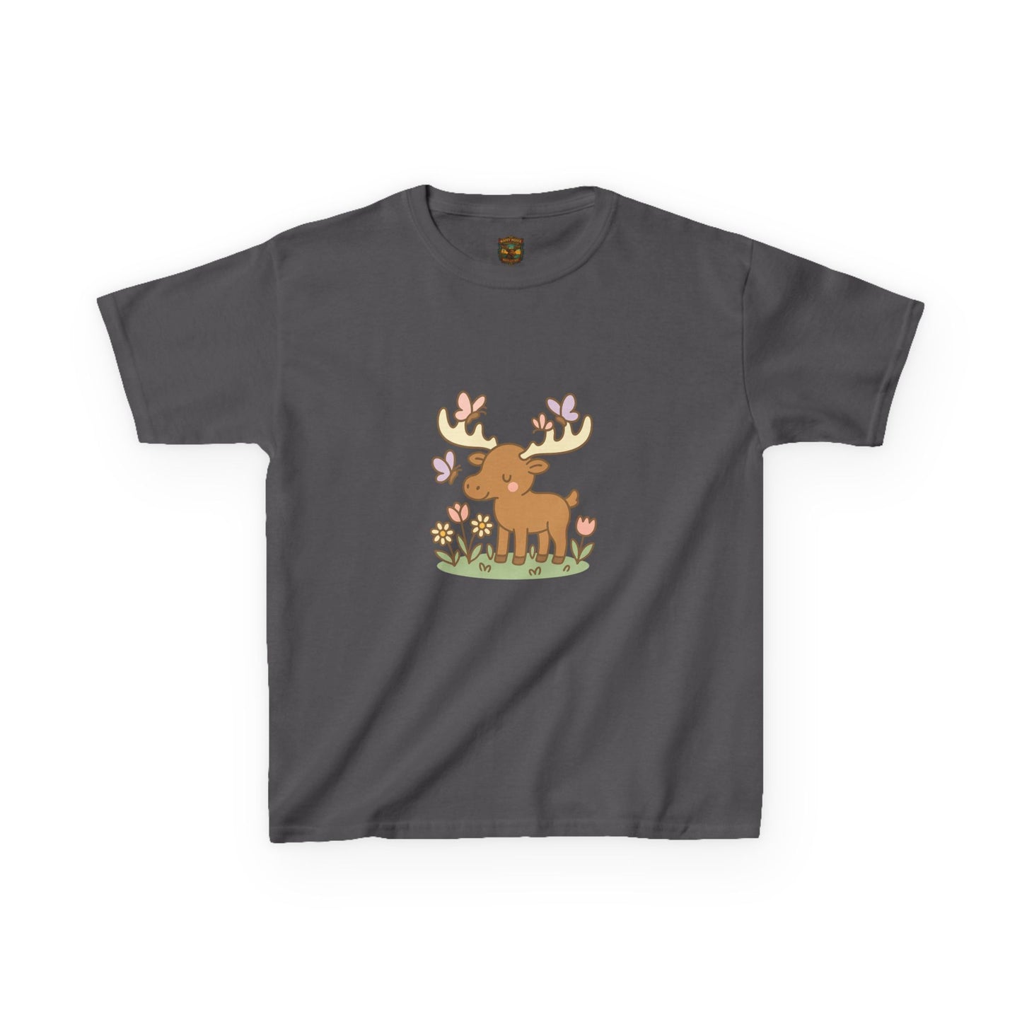 Kids T-Shirt — Cute Woodland Moose with Butterflies Kids Tee