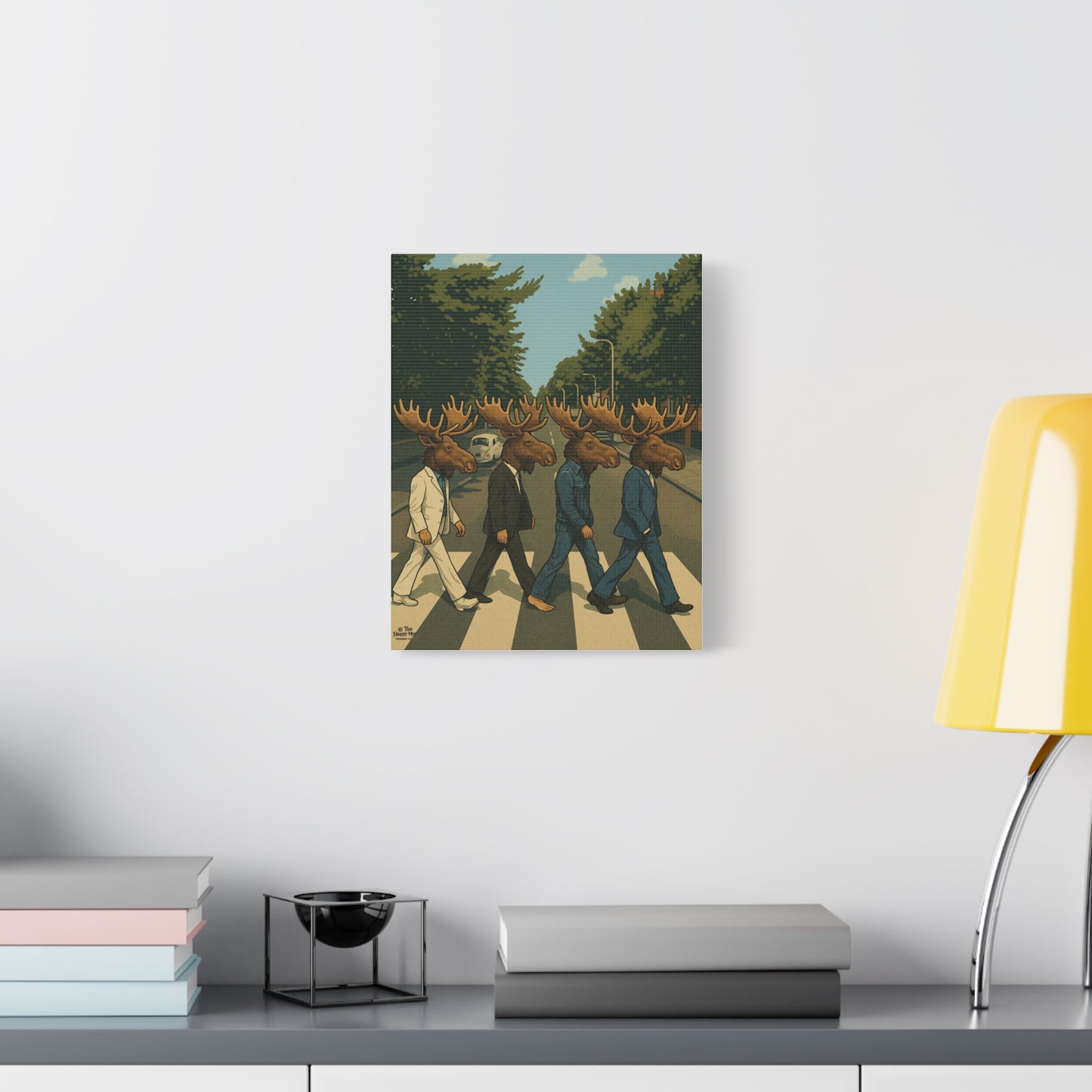 Moose Crossing Canvas Print — Retro Abbey Road Parody Wall Art