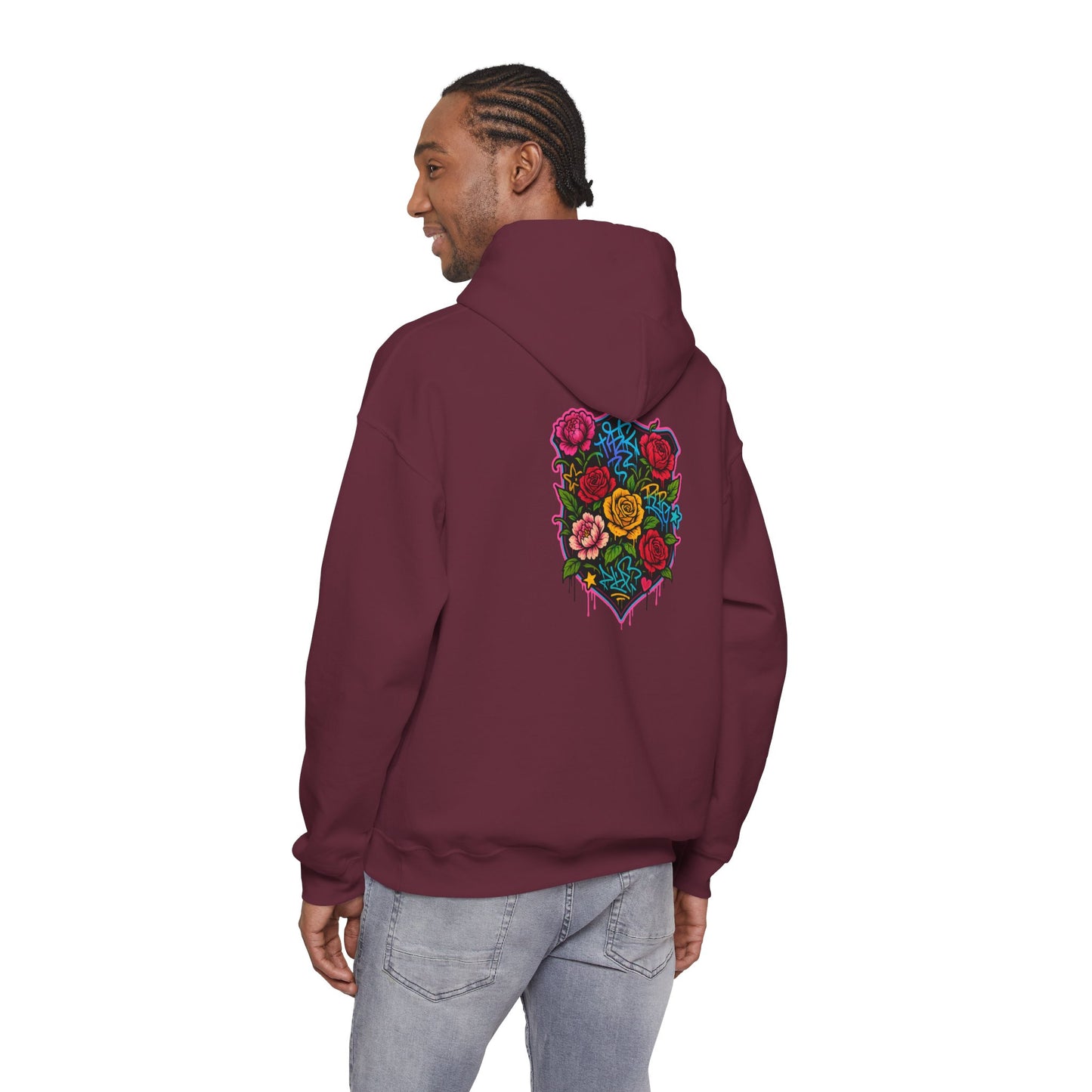 Floral Crest Hoodie – Colorful Roses Shield Graphic Hooded Sweatshirt