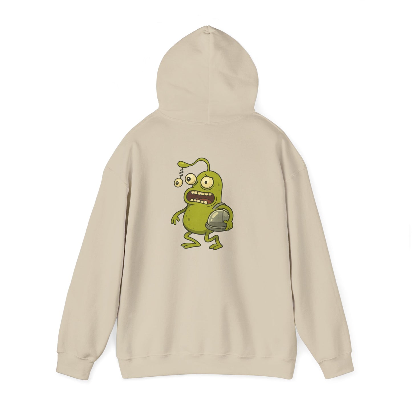 Alien Monster Hoodie — Cute Green Space Creature Graphic Hooded Sweatshirt