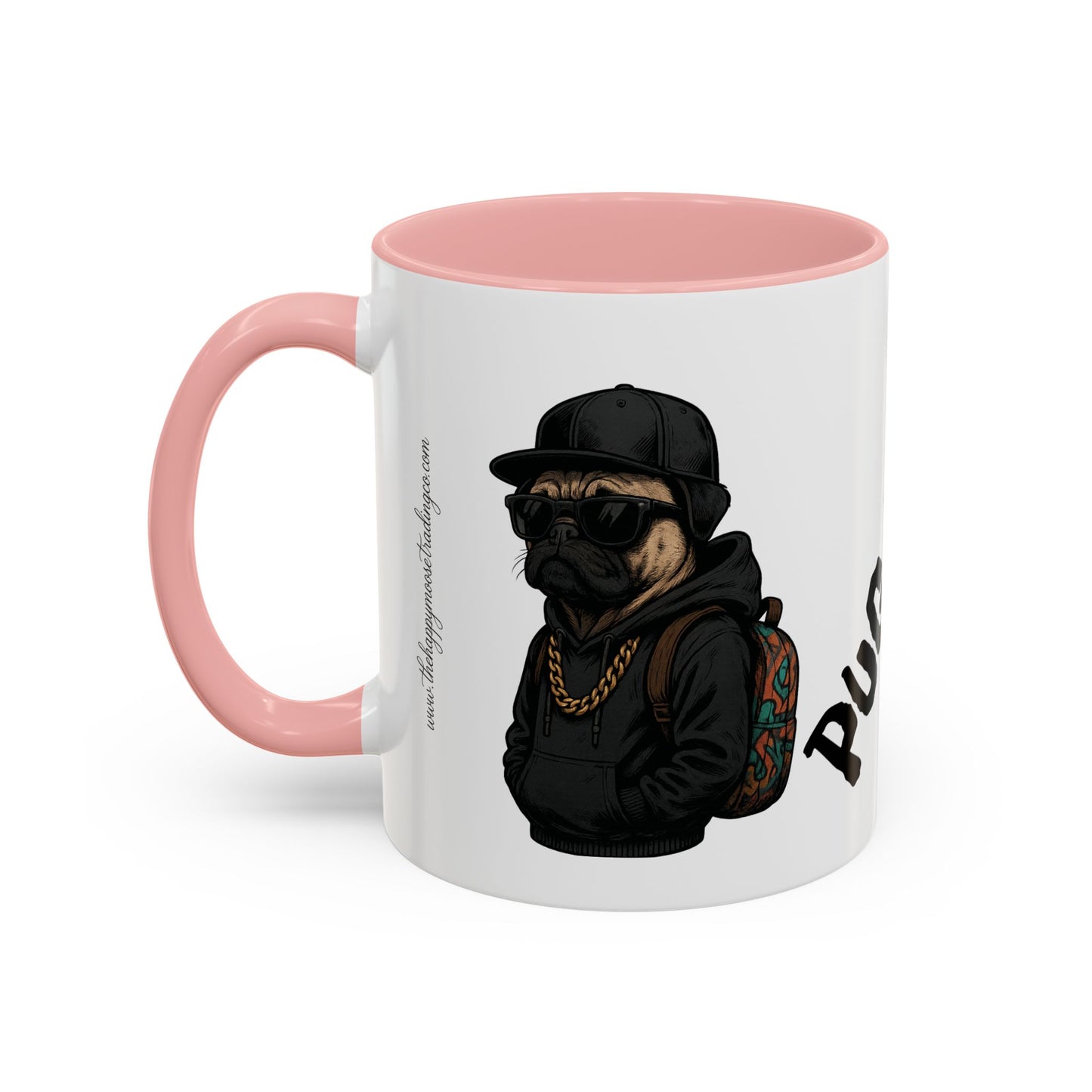 Pug Mug — Red Accent Coffee Mug with Hipster Pug Illustration (11/15oz)