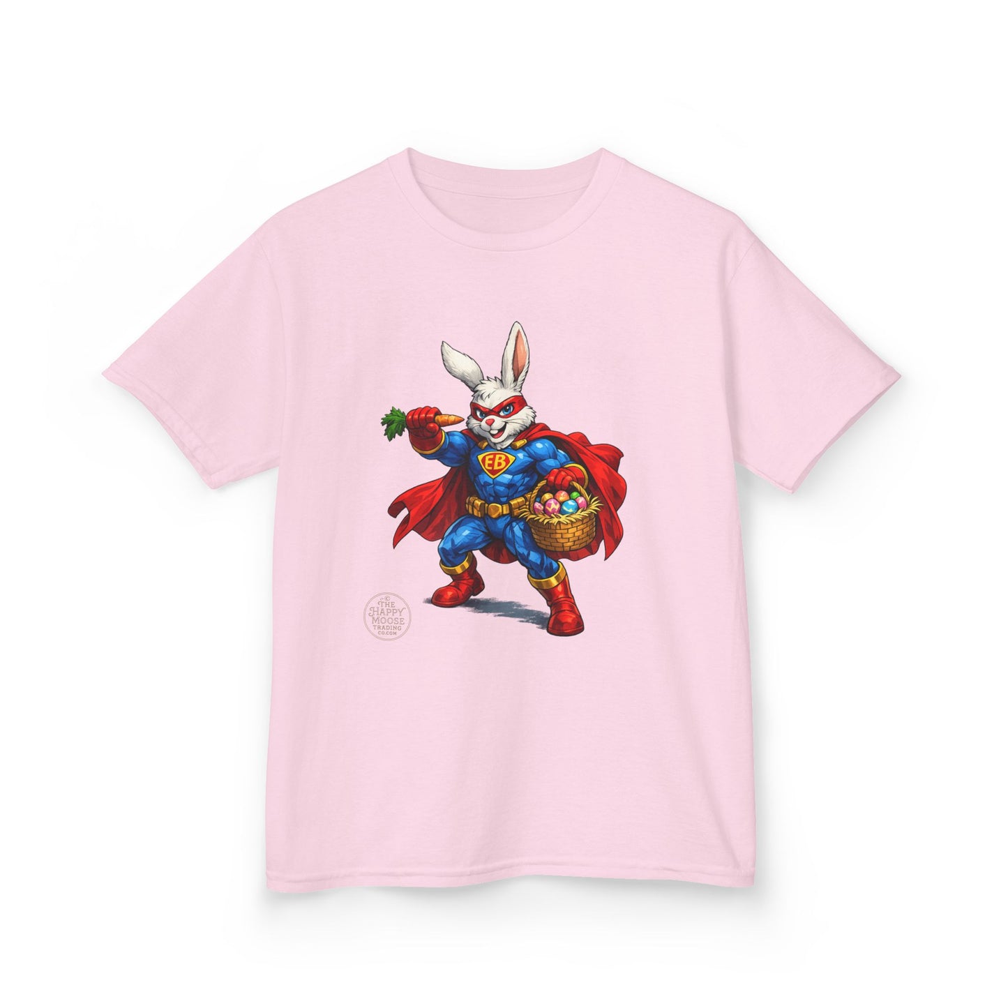 Kids Superhero Bunny T‑Shirt — Easter Basket & Carrot Costume