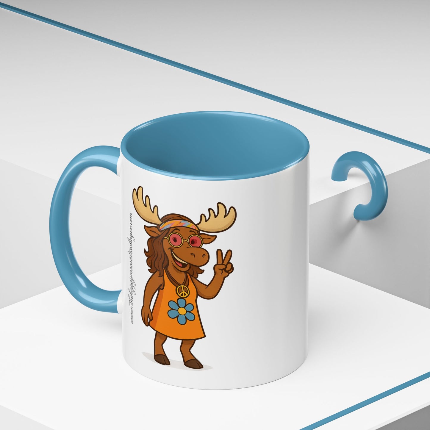 Hippie Moose Coffee Mug — Peace Sign Retro Moose Accent Mug (11/15oz)