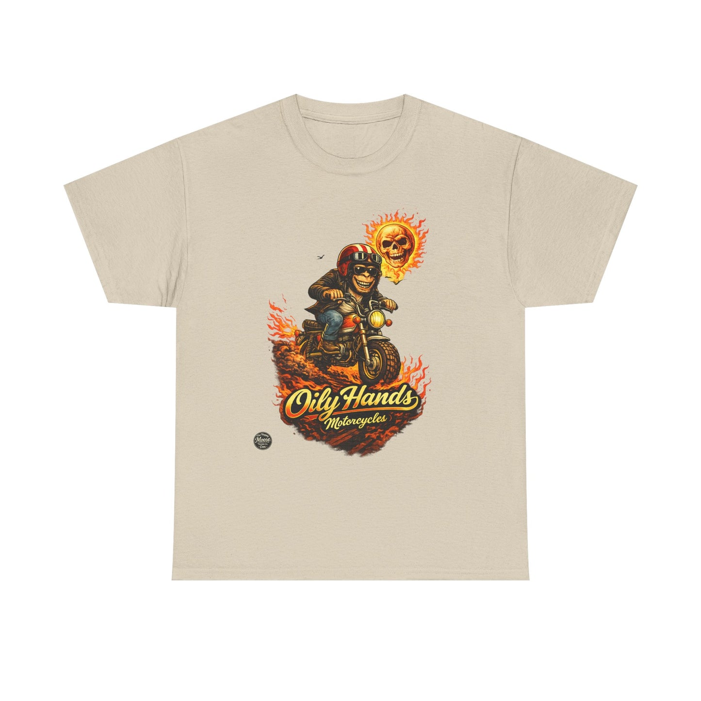 Oily Hands Biker Skull Motorcycle Tee — “Oily Hands” Vintage Ride T-Shirt #002 E