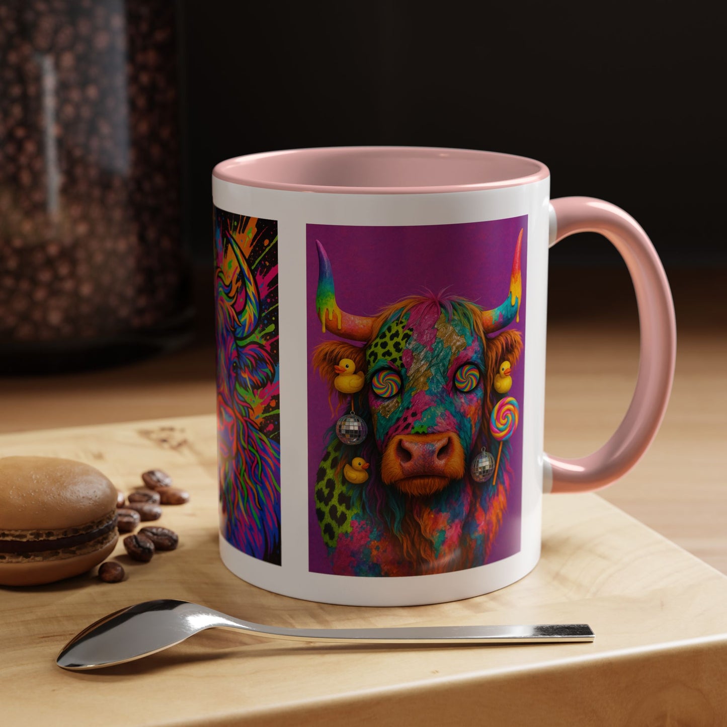 Psychedelic Highland Cow Accent Coffee Mug — Colorful Neon Farm Animal Art (11/15 oz)