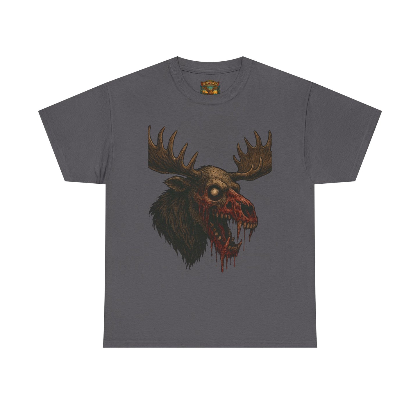 Horror Moose Skull Tee — Creepy Dripping Monster Head Graphic T-Shirt