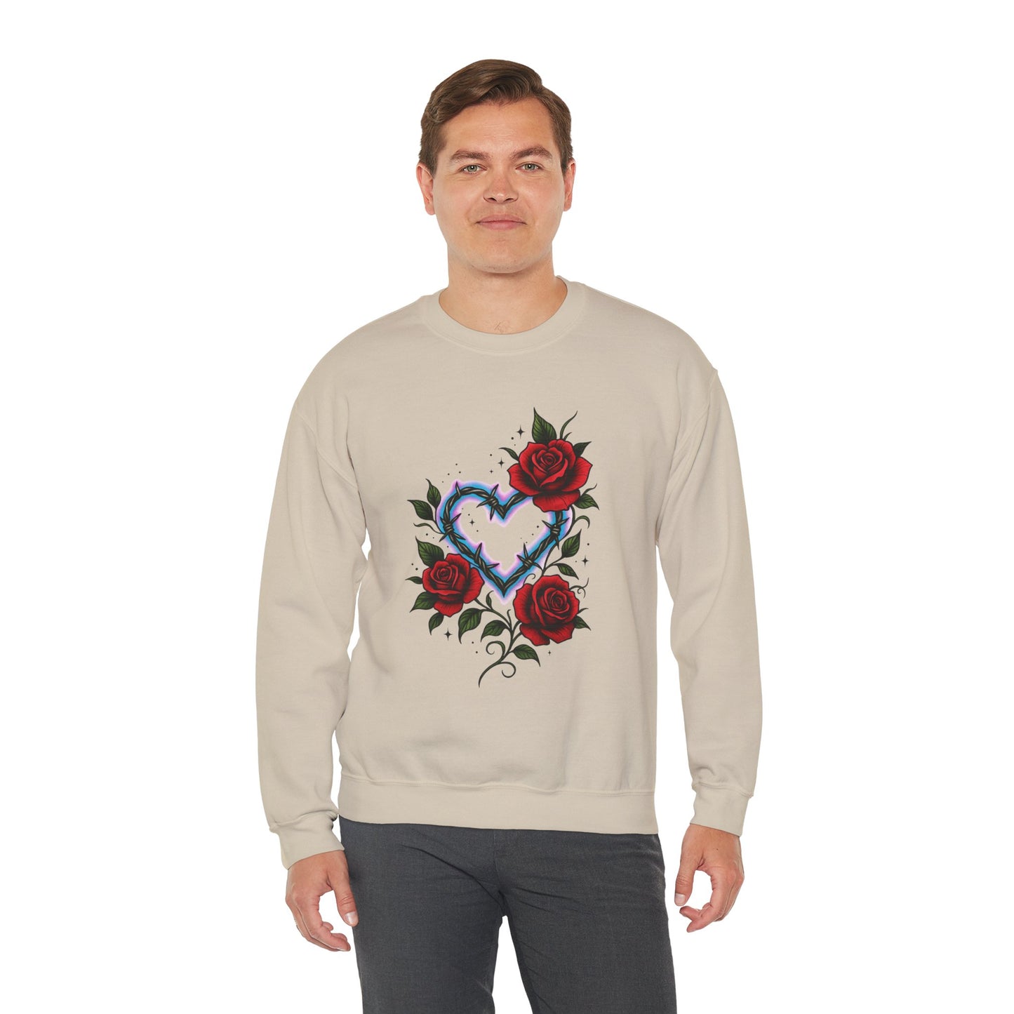 Heart & Roses Crewneck Sweatshirt — Gothic Floral Heart Design
