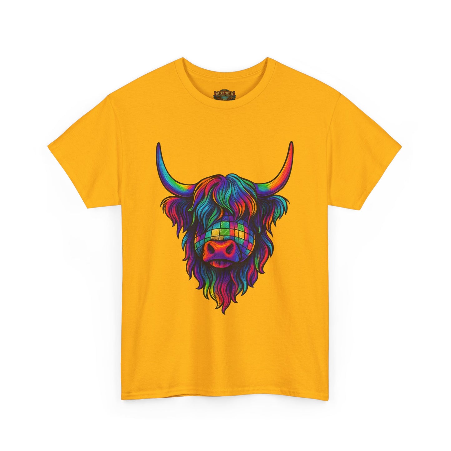 Highland Cow Graphic Tee — Colorful Psychedelic Scottish Highland Cattle T-Shirt