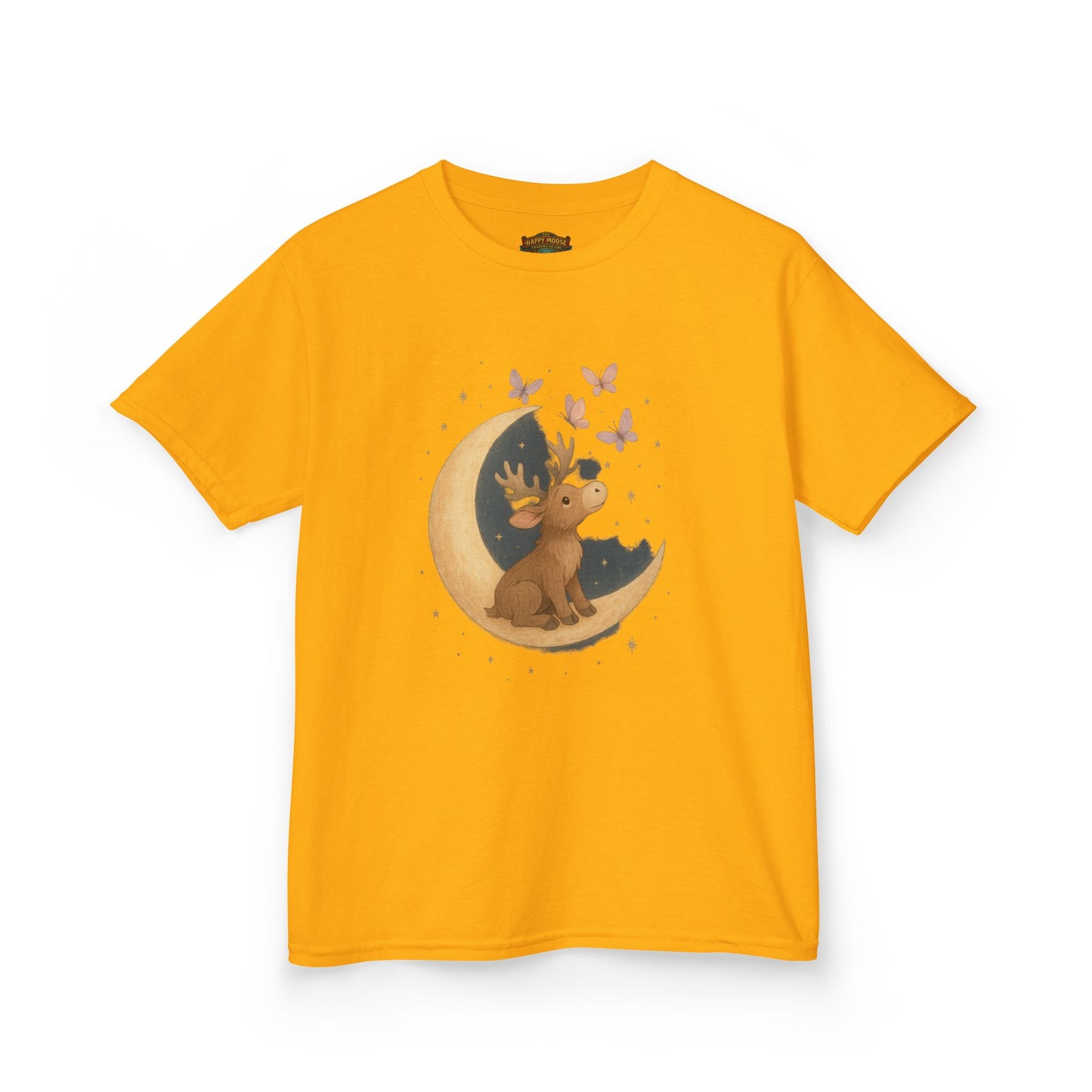 Kids Tee — Cute Puppy on Moon with Butterflies Graphic