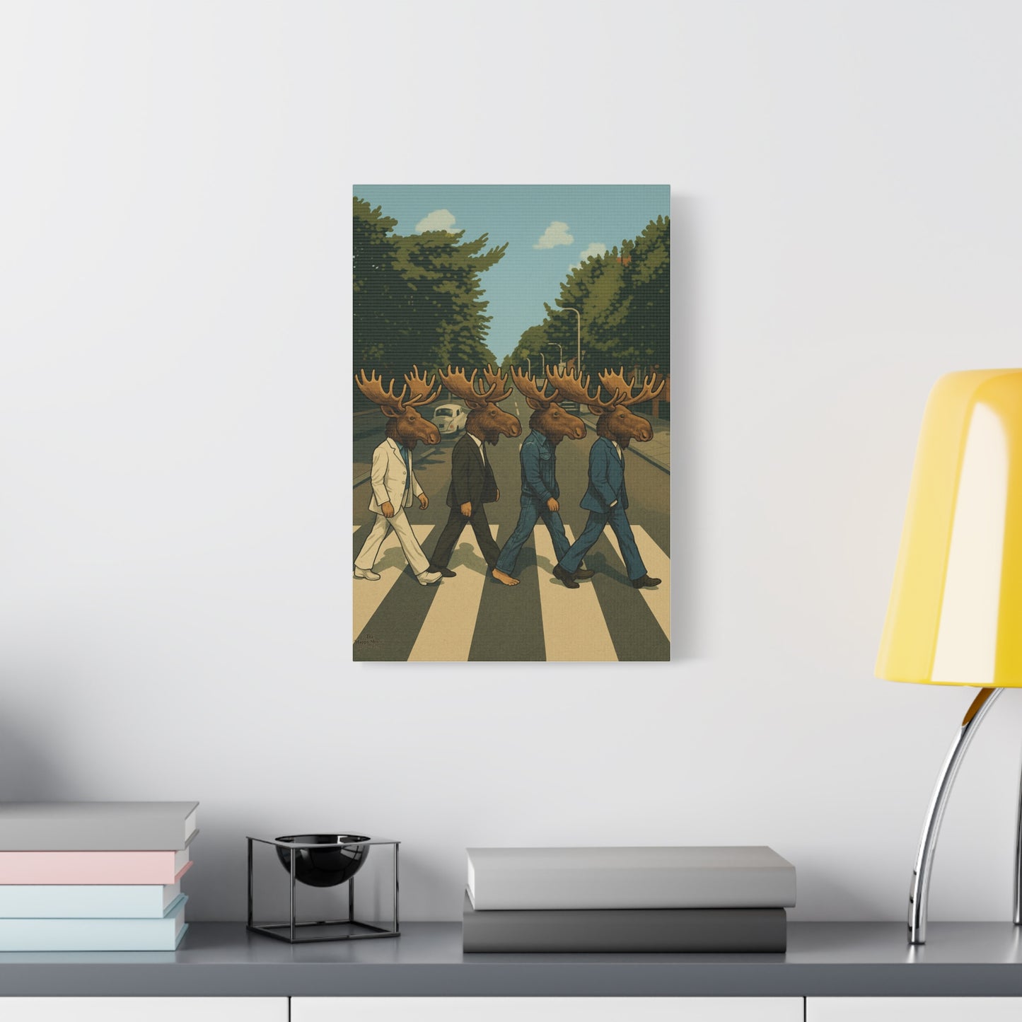 Moose Crossing Canvas Print — Retro Abbey Road Parody Wall Art