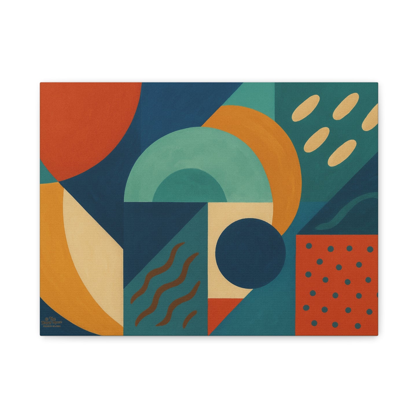 Abstract Geometric Canvas Wall Art — Mid-Century Modern Shapes in Teal & Terracotta