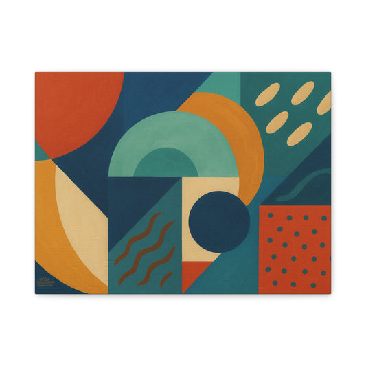 Abstract Geometric Canvas Wall Art — Mid-Century Modern Shapes in Teal & Terracotta