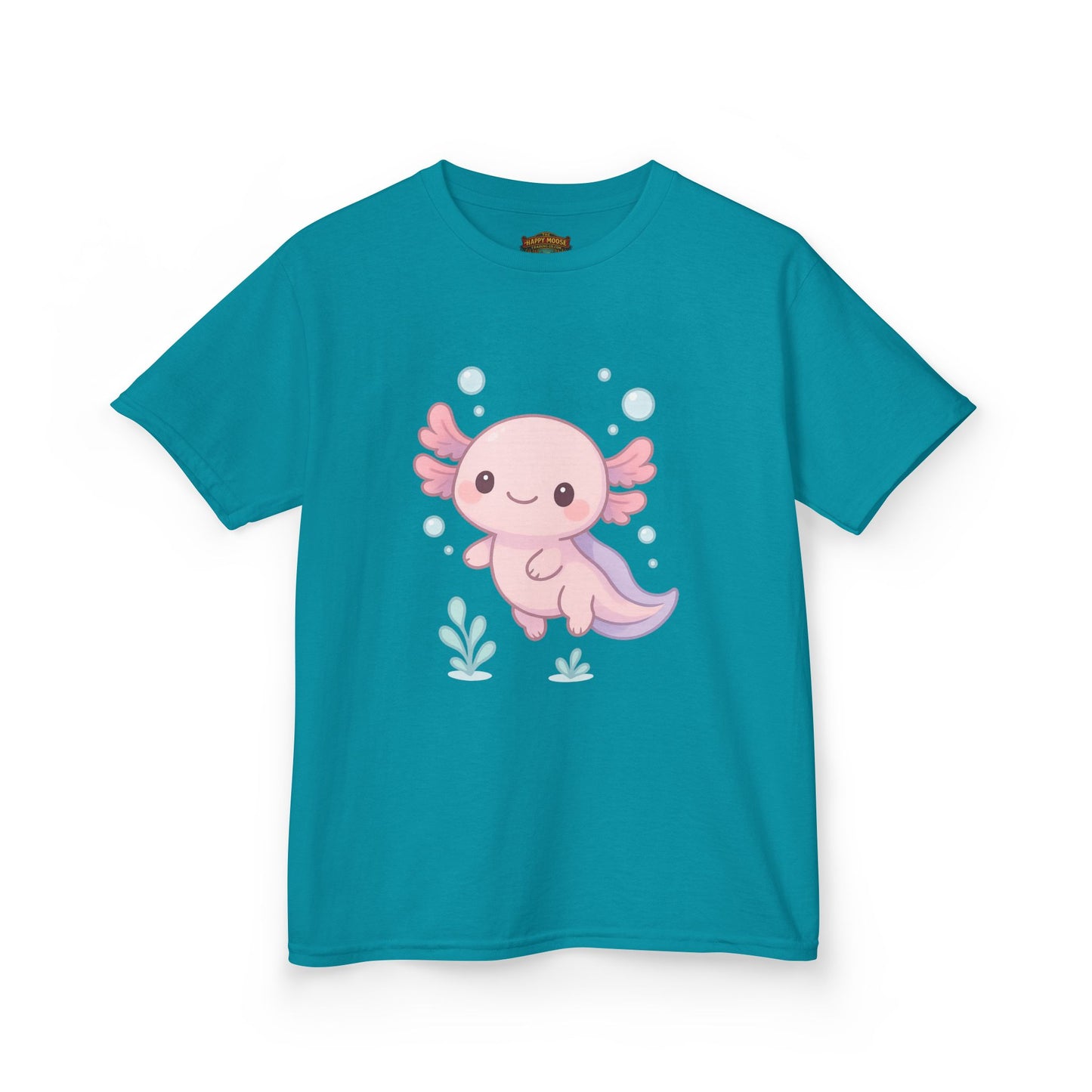 Kids Axolotl T‑Shirt — Cute Pink Axolotl Cartoon Tee for Kids