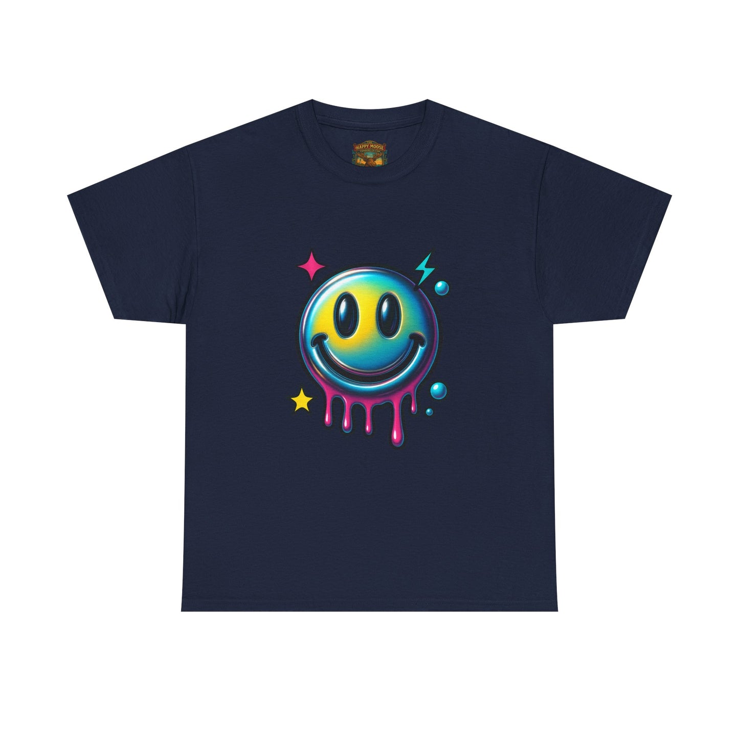 Smiley Drip Graphic Tee — Neon Melting Smiley Face T-Shirt