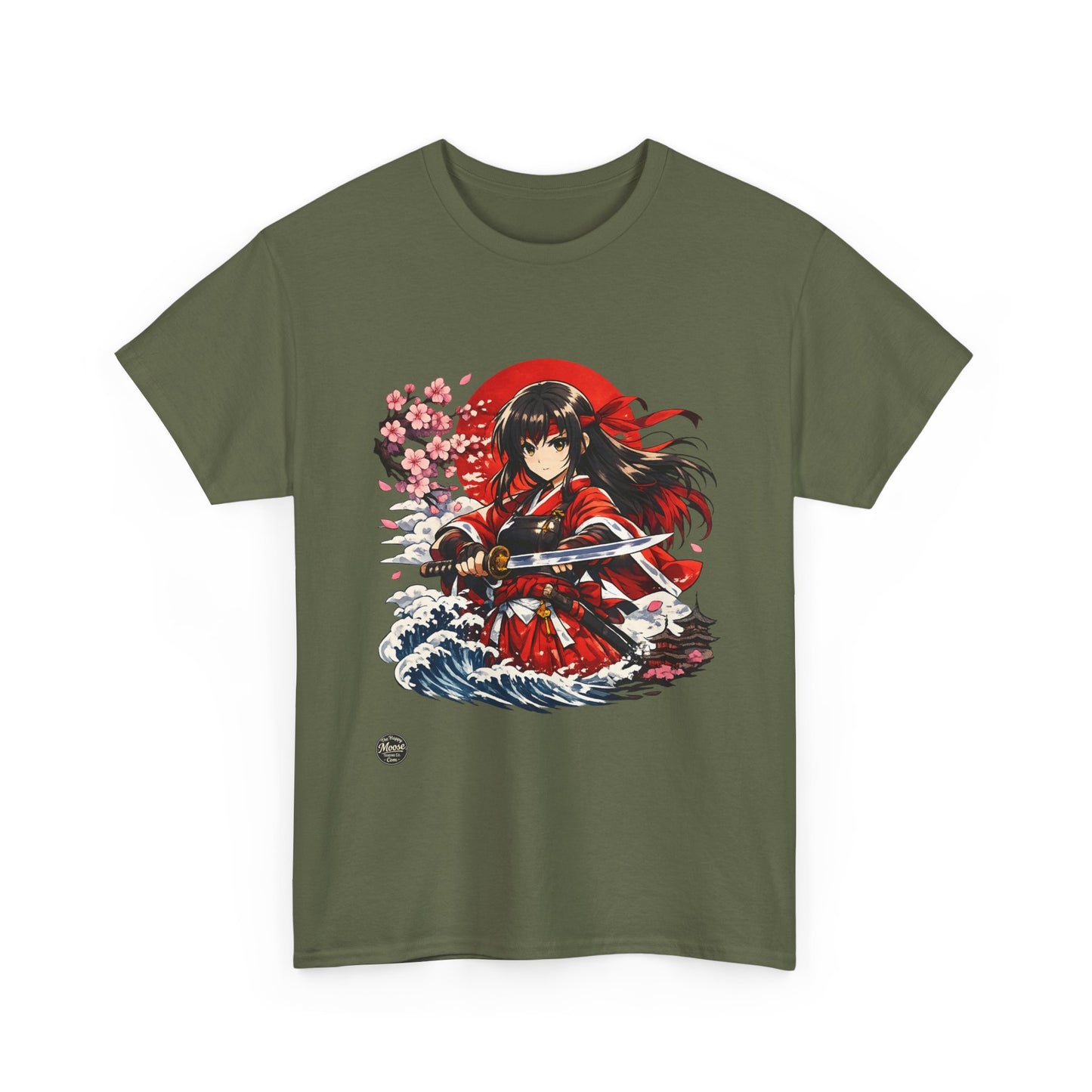 Anime Samurai Tee — Red Kimono Warrior Graphic T-Shirt #E006