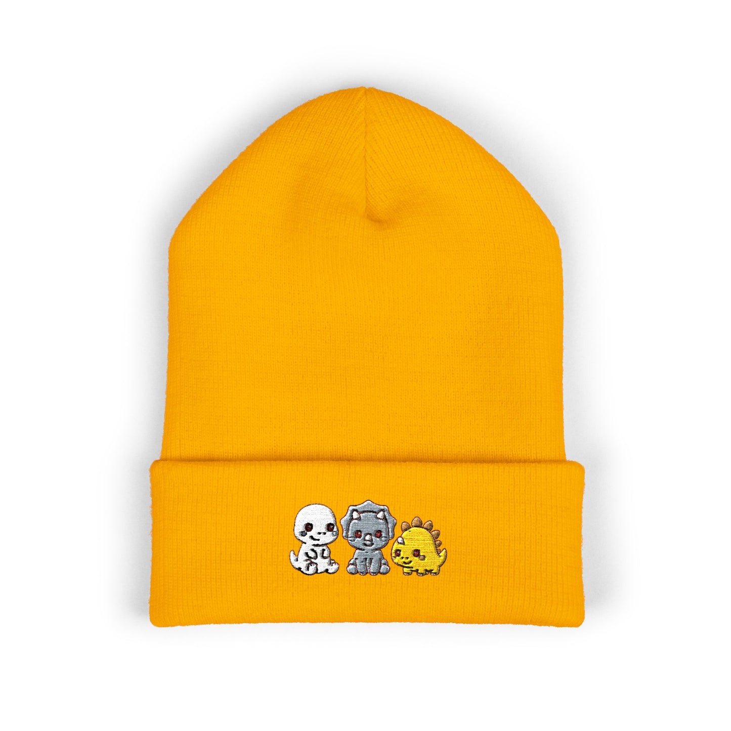 Embroidered Cute Character Cuffed Beanie — Trio Skull, Robot & Chick Winter Hat