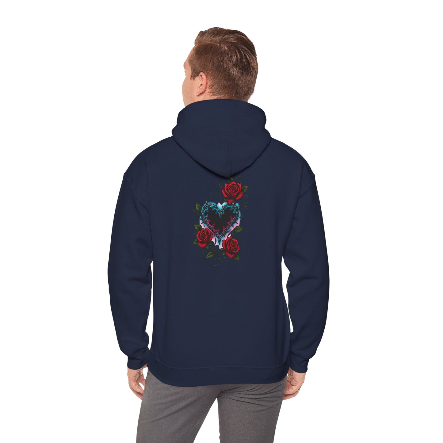 Rose Heart Tattoo Hoodie — Gothic Floral Heart Back Print