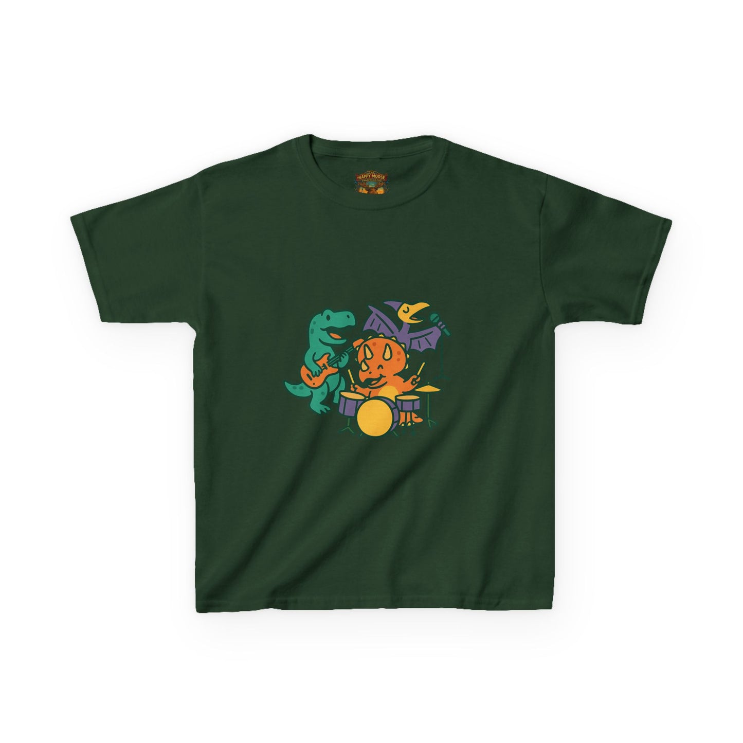 Kids Dino Band T‑Shirt — Cute Cartoon Dinosaur Drummer Tee for Boys & Girls