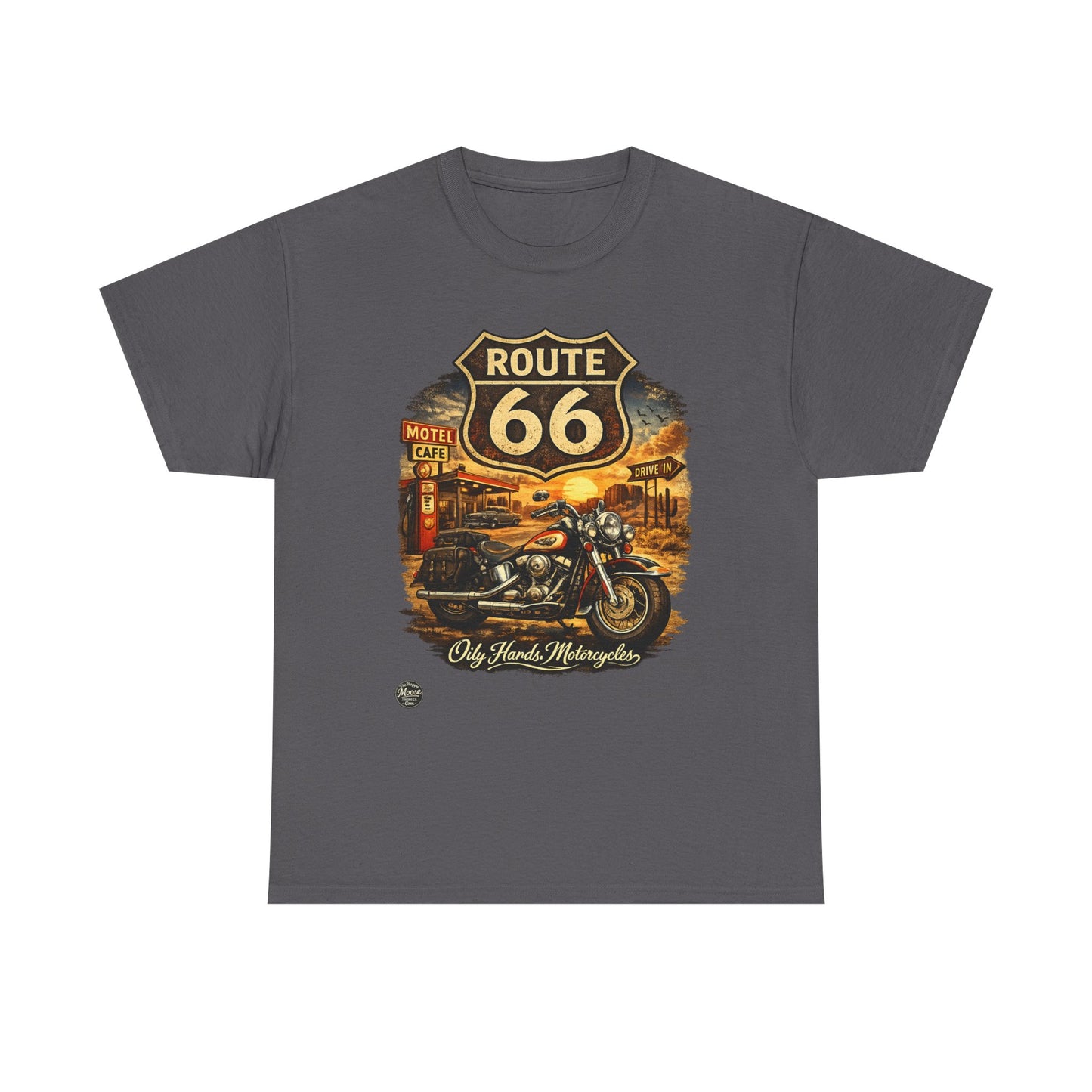 Oily Hands Route 66 Motorcycle Tee — Oily Hands Vintage Biker Retro Shirt #019 E