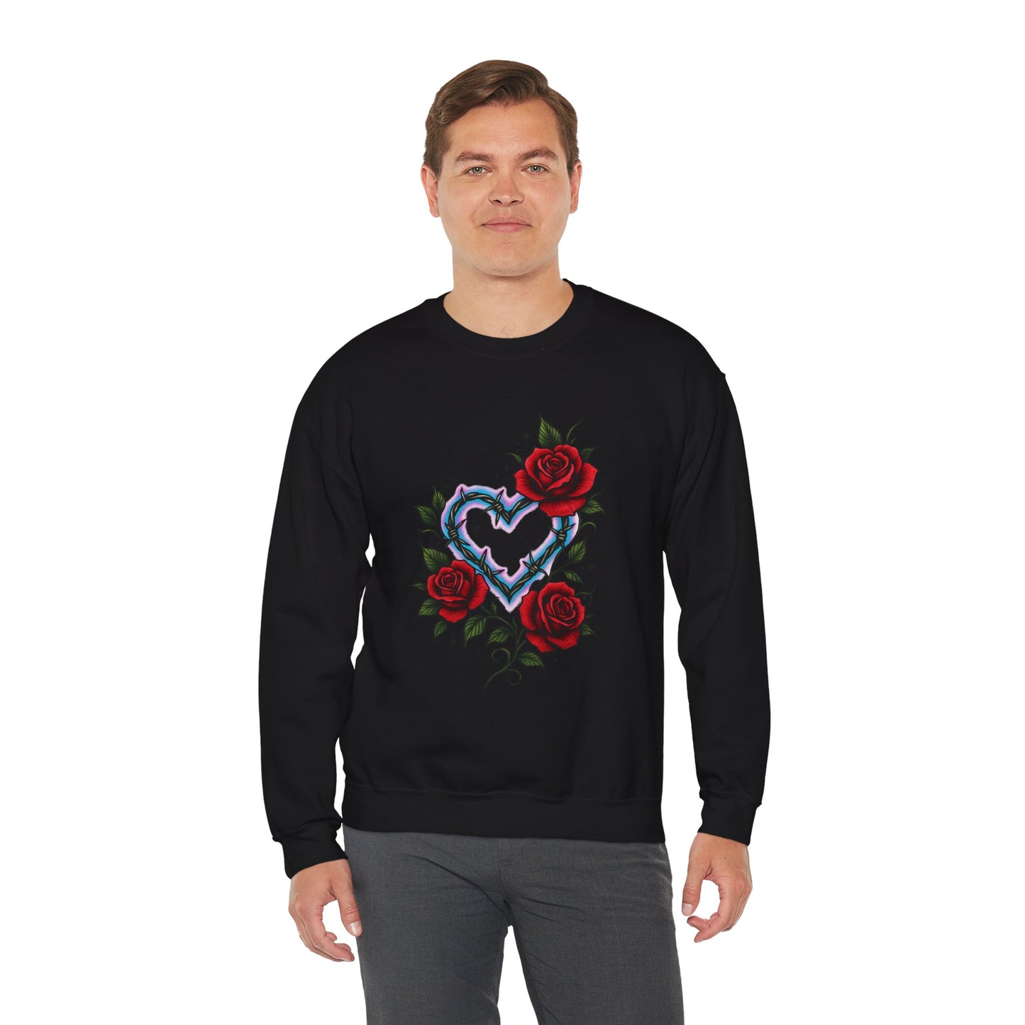 Heart & Roses Crewneck Sweatshirt — Gothic Floral Heart Design