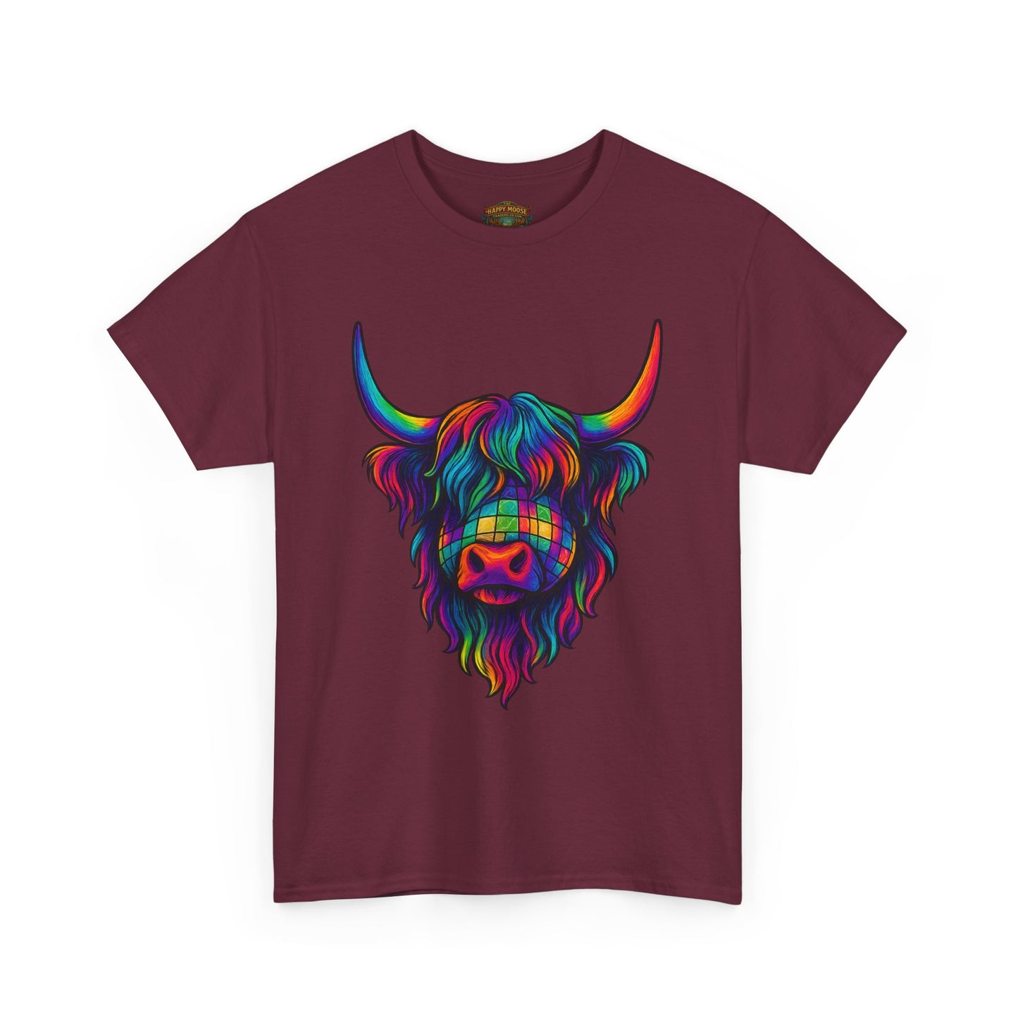 Highland Cow Graphic Tee — Colorful Psychedelic Scottish Highland Cattle T-Shirt