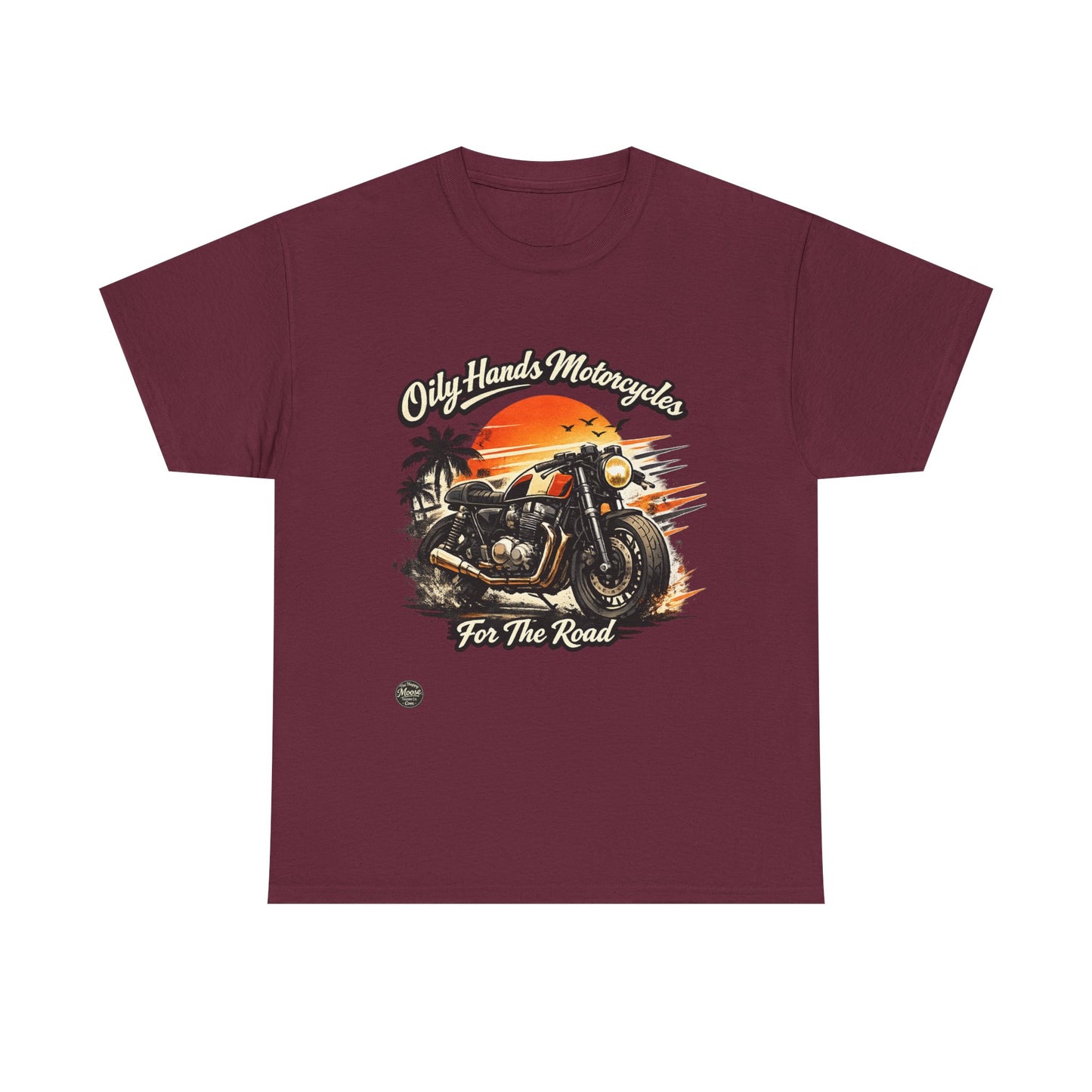 Oily Hands Motorcycle Sunset Tee — "Only Hands Motorcycles For The Road" Riding T-Shirt #001 E